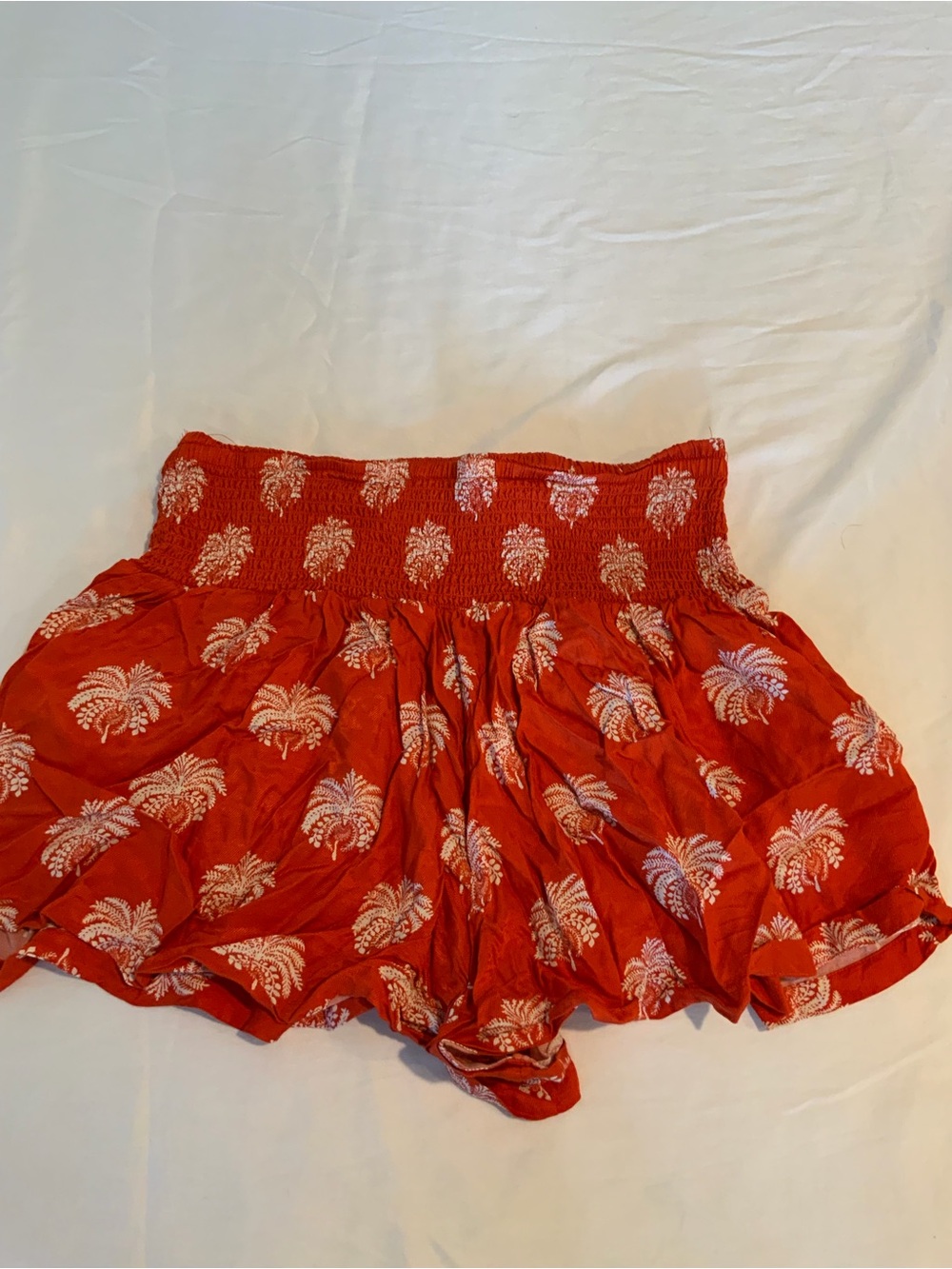 Anthropologie Red Palm-Print High-Waist Shorts